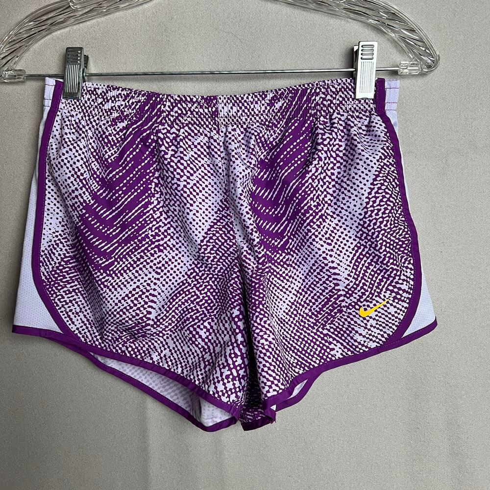 Nike Dri-FIT Tempo Running Shorts Womens L Purple Print Lined Athletic Sportcore